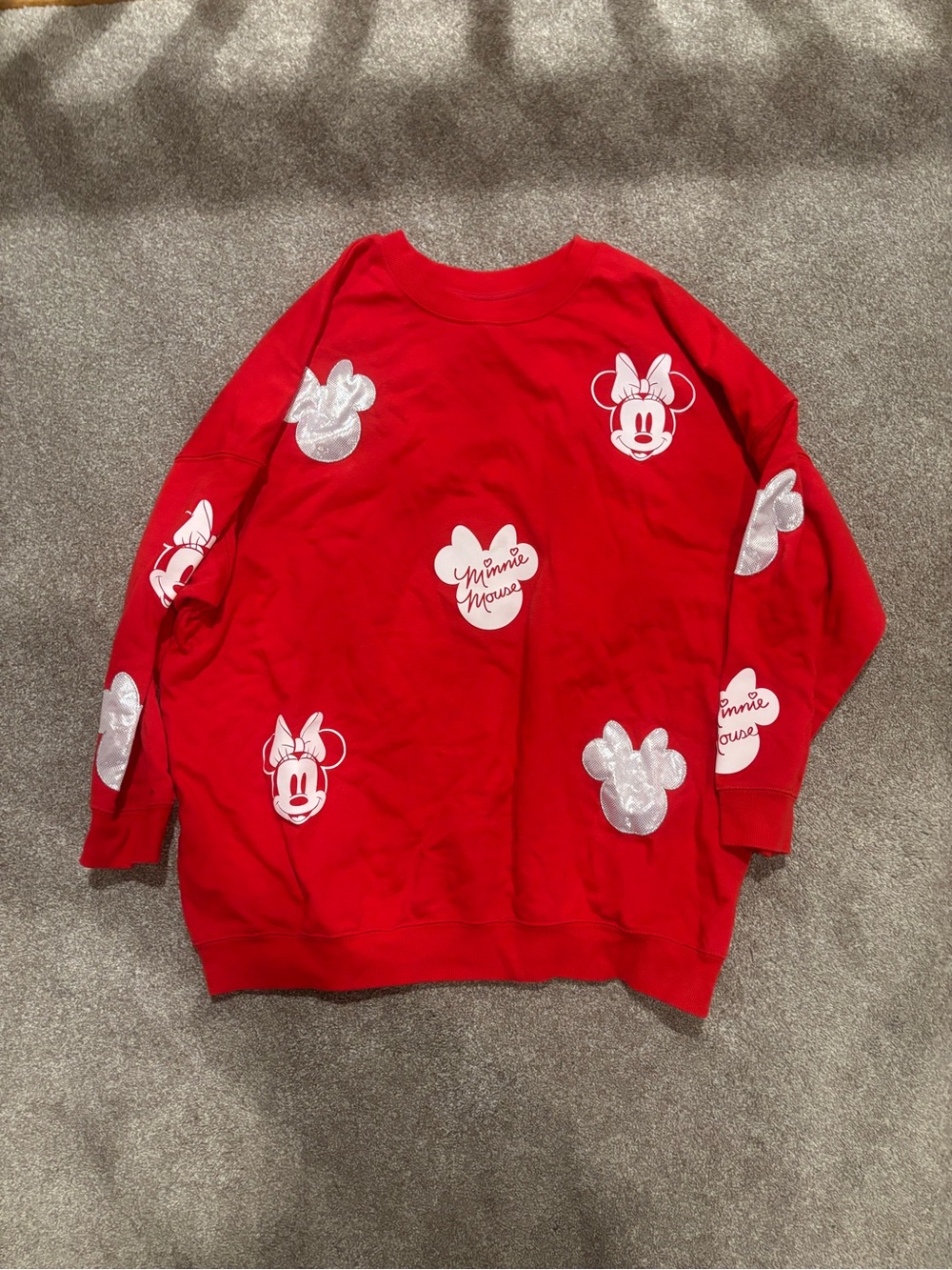 Disney Red Crewneck Sweatshirt with Logo Tag